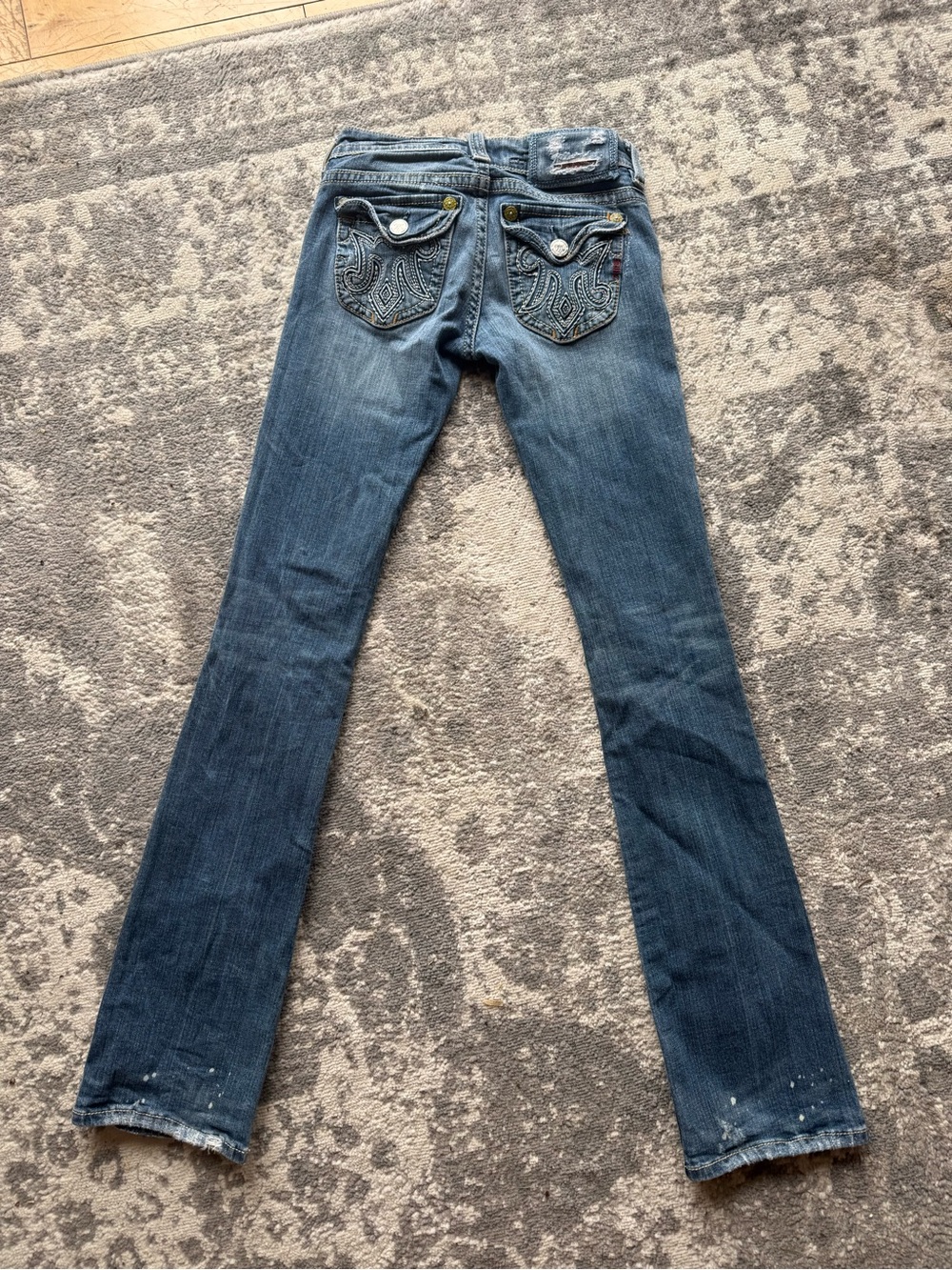 Dark Blue Boot Cut Women’s Jeans with Embroidered Pockets
